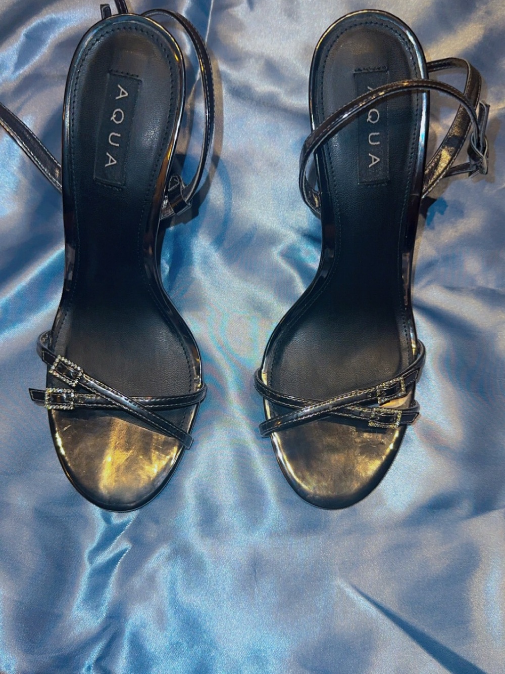 Aqua by Bloomingdales Women's Black Strappy Metalic Sandals